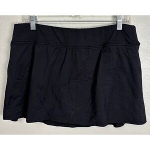 Lands End Chlorine Resistant Tummy Control Swim Skort Bottom Size 14 Black 1936